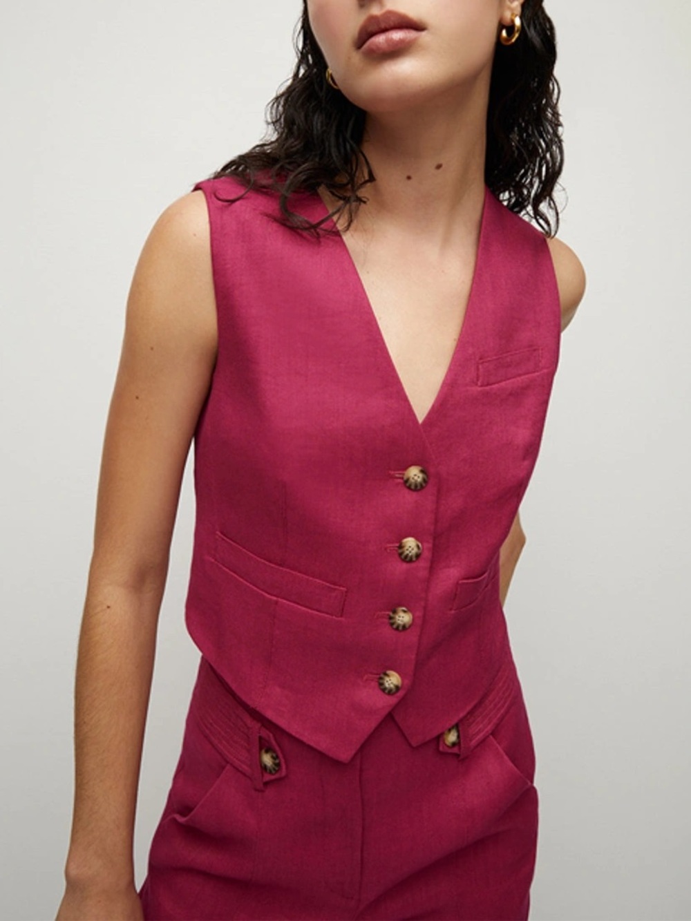 Veronica Beard Bennett Linen Twill Vest Fuschia Sleeveless Size 8